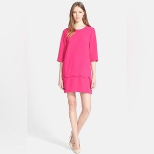 Kate Spade Magenta Pink Scalloped Hem 3/4 Sleeve Shift Dress Size 14 Business
